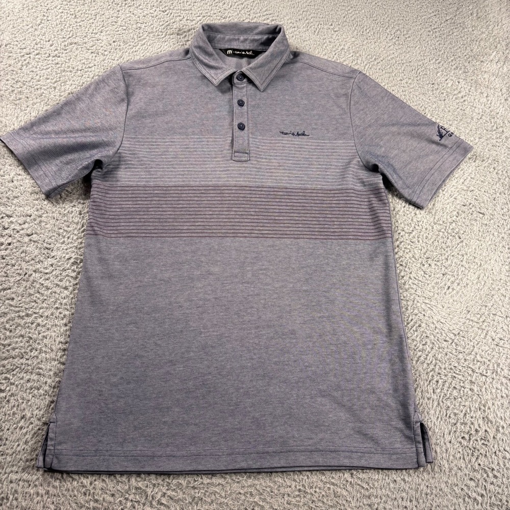 Travis Mathew Polo Shirt Mens S Grey Striped CC Logo